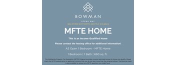 An advertisement for a bowman MFTE home located at 3801 Stone Way North Seattle, WA 98103.