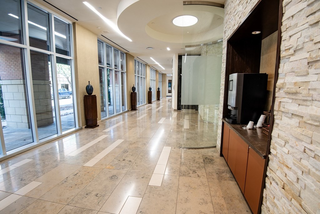 a view of the lobby from the front desk