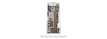 a stylized floor plan with a bedroom and a bathroom