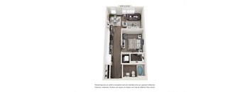 a stylized floor plan with a bedroom and a living room