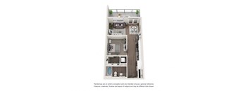 a stylized image of a 1 bedroom floor plan