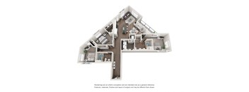 a stylized floor plan of a 2100 sq ft apartment