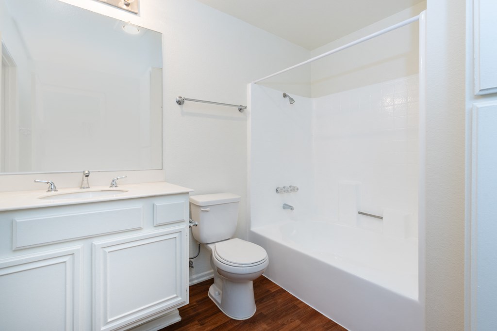 a bathroom with a toilet and a tub and a sink