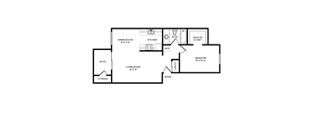 A floor plan of a house with a living room, dining room, kitchen, bath, walk-in closet, and storage.