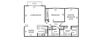 a floor plan of a house with bedrooms and a living room