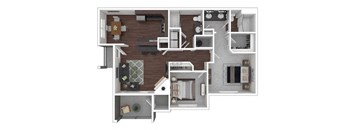 A detailed 3D floor plan of a house showing all rooms and their layout.