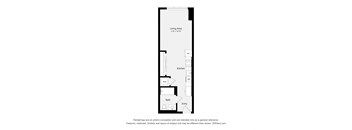 A floor plan of a residential area with a living area, kitchen, bath, and entry.