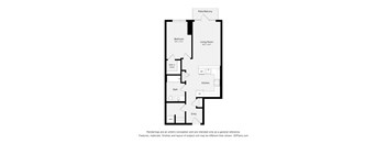 A floor plan of a home with a bedroom, living room, kitchen, bath, and entry.