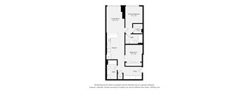 A floor plan of a two bedroom apartment with a living room, kitchen, bathroom and entry.
