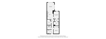 A floor plan of a house with a living room, kitchen, two bathrooms, two bedrooms and an entry.