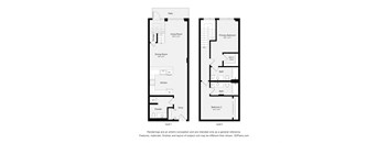 A floor plan of a two-story house with a living room, dining room, kitchen, and two bedrooms.
