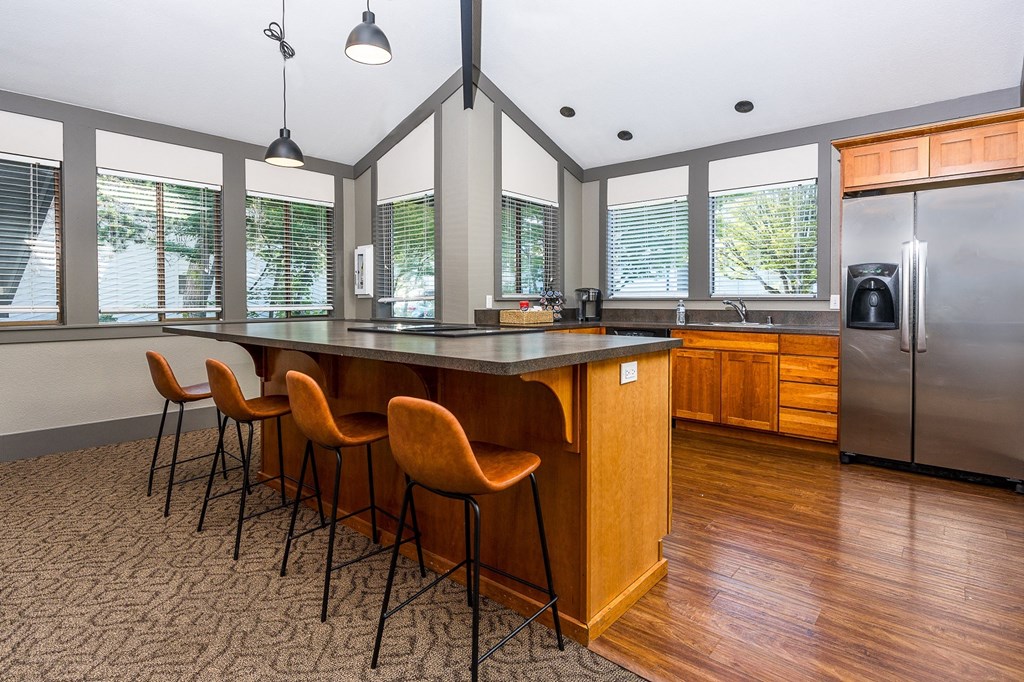 a kitchen with a large island at Copper Ridge Apartments, Renton, WA 98055  