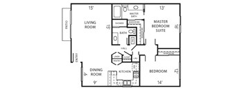 a floor plan of a house with bedrooms and a living room