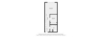 A floor plan of a small apartment with a living room, bedroom, and bathroom.