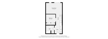 A floor plan of a small apartment with a living room, bedroom, bathroom, and kitchen.