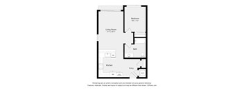 A floor plan of a house with a living room, kitchen, bath, and bedroom.