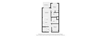 A floor plan of a house with two bedrooms, a living room, a kitchen, and a bathroom.