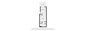 A floor plan of a house with a living room, kitchen, entry, bedroom, and bath.