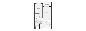 a floor plan of a unit with a bedroom and a living room