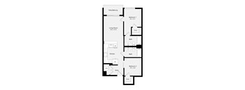 a floor plan of a unit with a bedroom and a living room