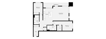 a floor plan of a unit with a bedroom and a living room