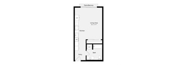 a floor plan of a studio apartment with a bedroom and a living room
