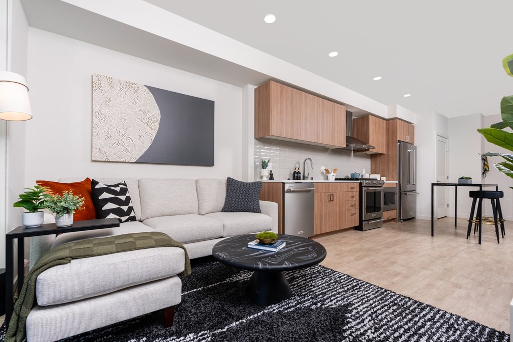 a living room with a couch and a coffee table