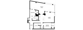 floor plan of the upper level of the home including the living room and dining room