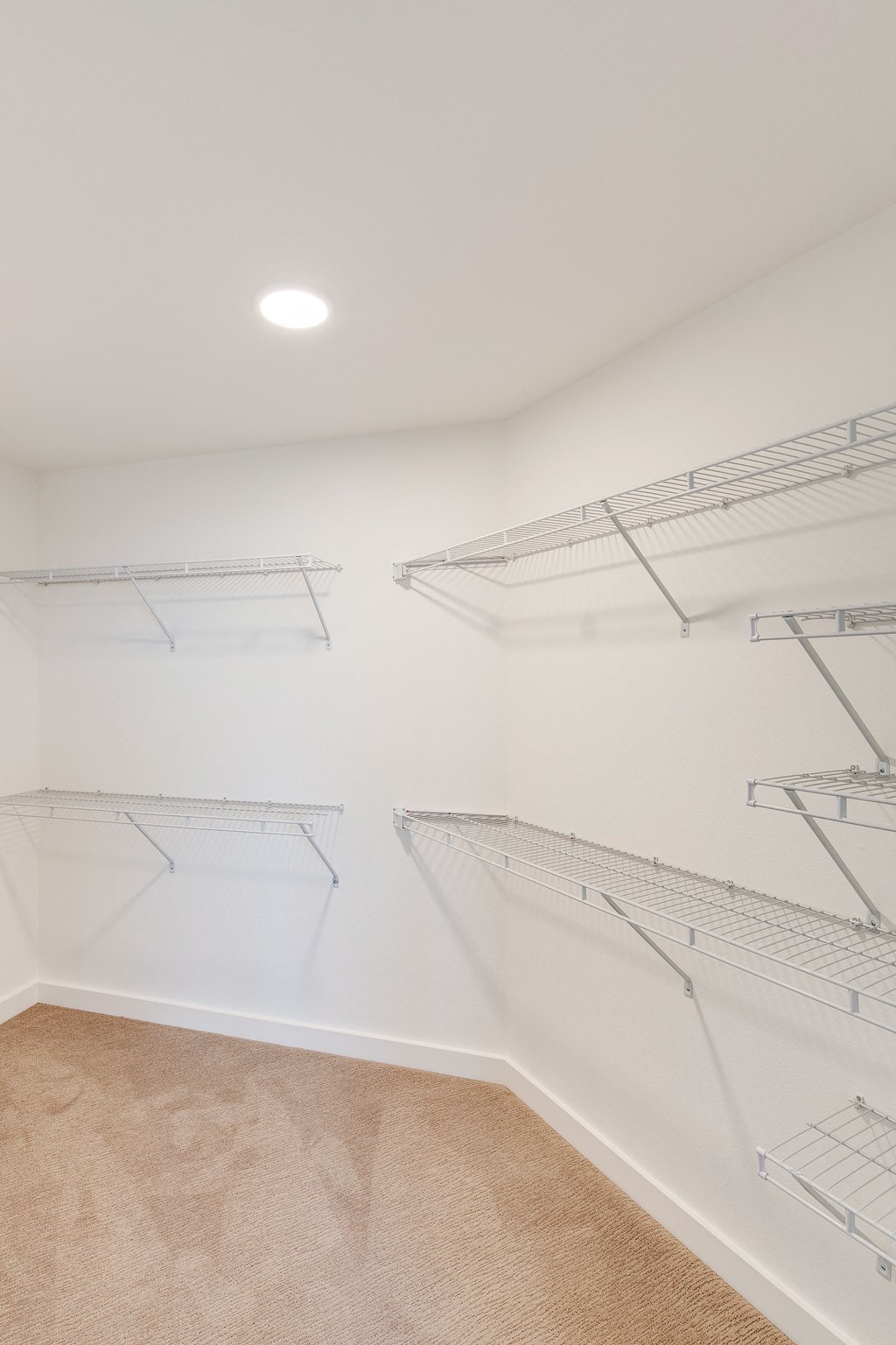 the walk in closet in the owners suite has shelves and a ceiling light