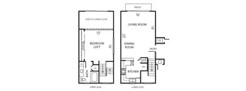 two floor plan of a house with bedrooms and a living room