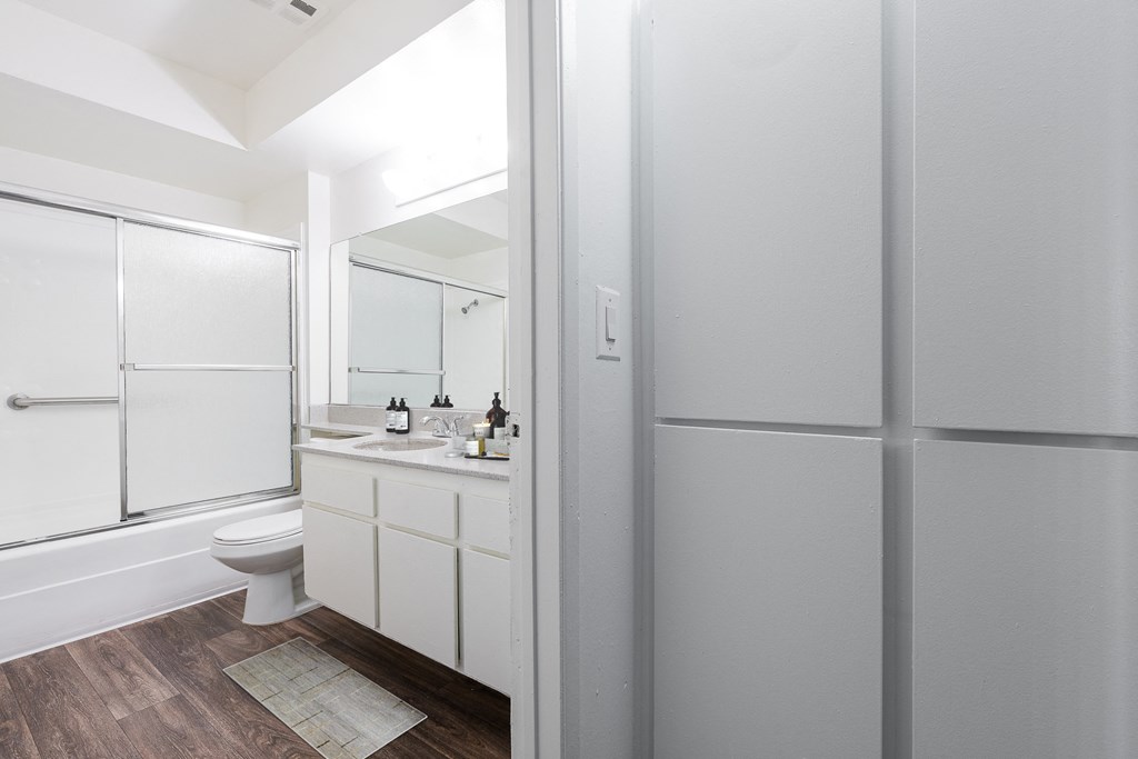 a bathroom with a shower and a toilet and a sink