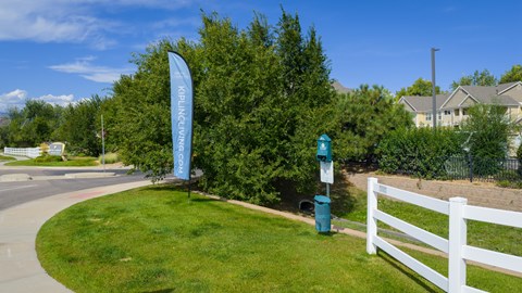 A white fence is in front of a green tree.