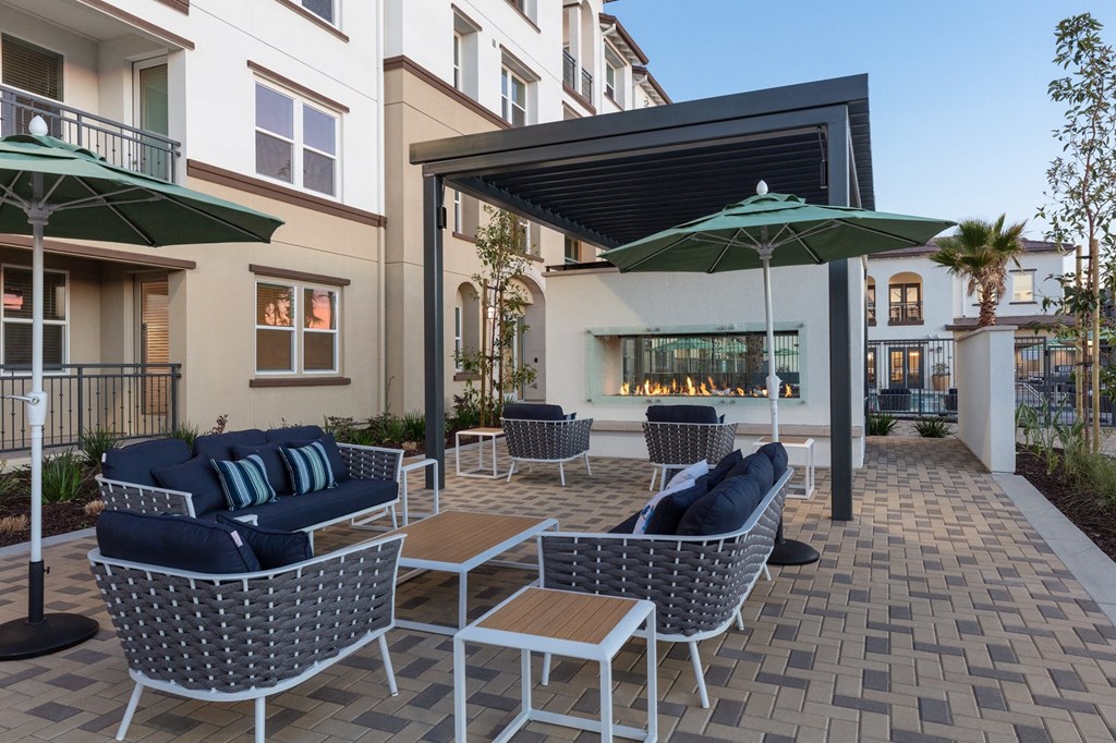 Palmia aged 55+ Luxury Apartments Fremont CA outdoor fireplace