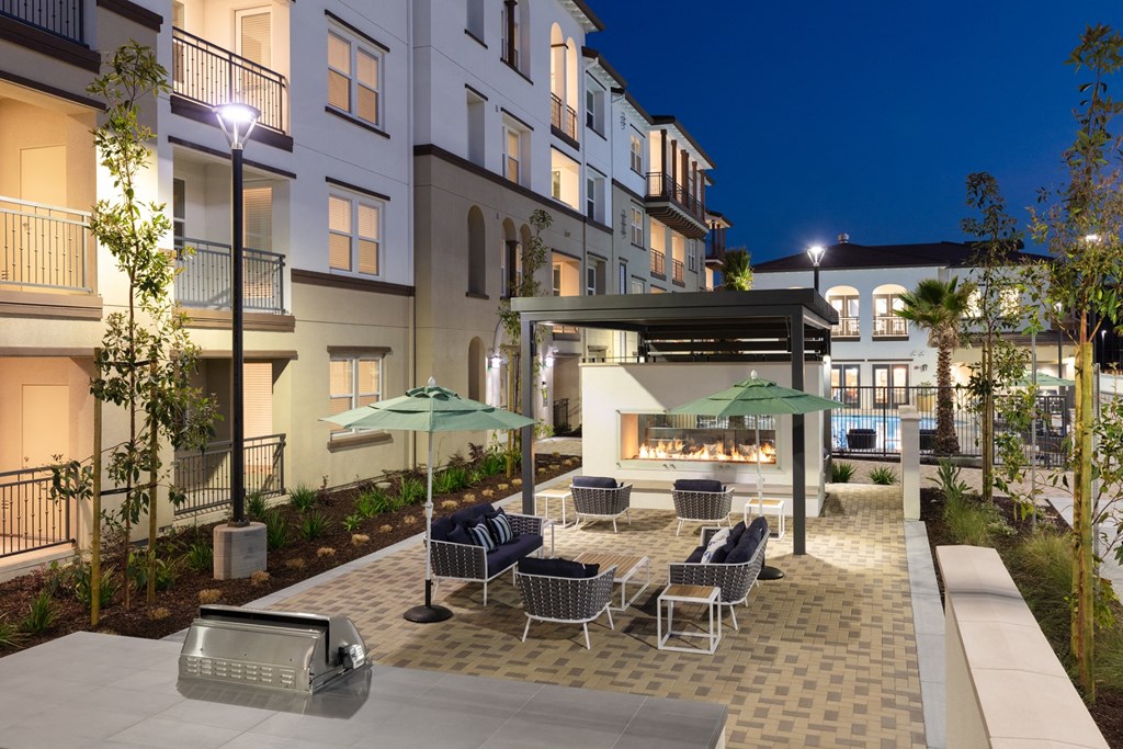 Palmia aged 55+ Luxury Apartments Fremont CA outdoor evening