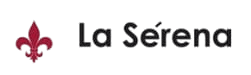 A graphic with a pink fleur de lis and the text "La Serena" in black.