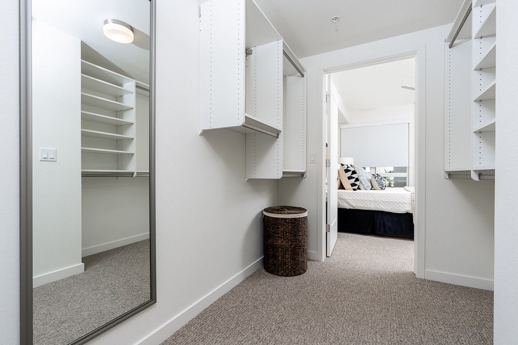 a spacious walk in closet in a 555 waverly unit