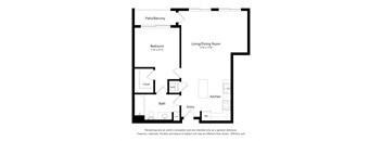 a floor plan of a unit with a bedroom and a living room