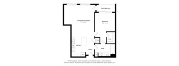 a floor plan of a unit with a bedroom and a living room