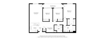 a floor plan of a living room with a bedroom and a dining room