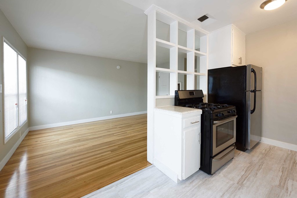 Marina Apartments & Boat Slips Long Beach, CA Apartment Kitchen and Living Room