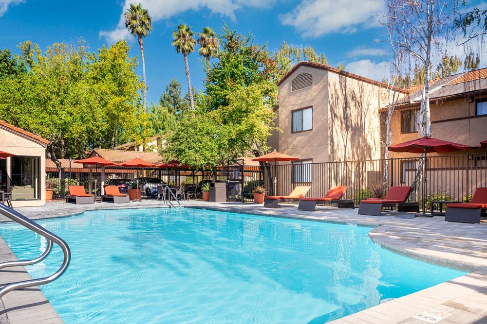 the swimming pool at our hotel in palm springs