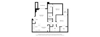 A black and white drawing of a house layout.