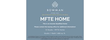An advertisement for an MFTE home located at 3801 Stone Way North, Seattle, WA 98103.