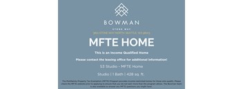 An advertisement for a bowman MFTE home located at 3801 Stone Way North Seattle, WA 98103.