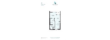 A floor plan for a studio apartment with a bath and sleeping area.