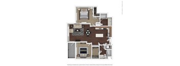 A floor plan of a house with a kitchen, living room, and two bedrooms.