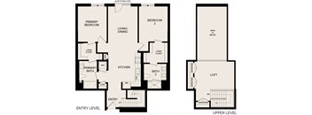 A floor plan of a house with an entry level and upper level.