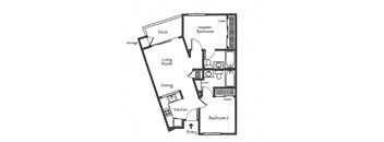 a floor plan of an apartment with a bedroom and a living room