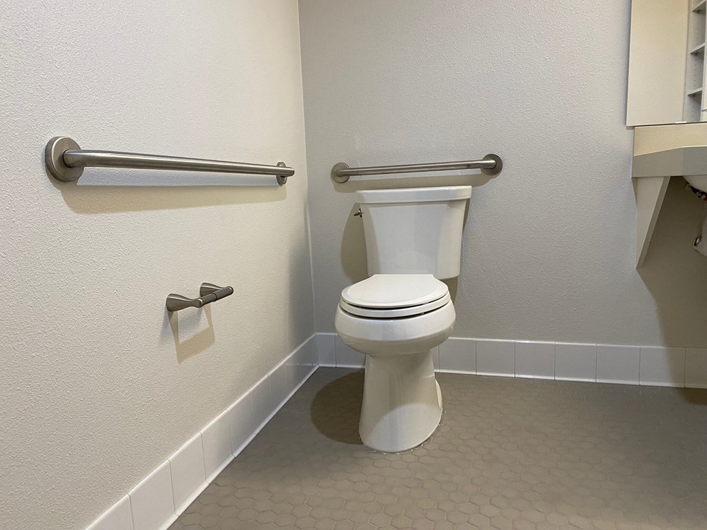 a bathroom with a toilet and a roll of toilet paper