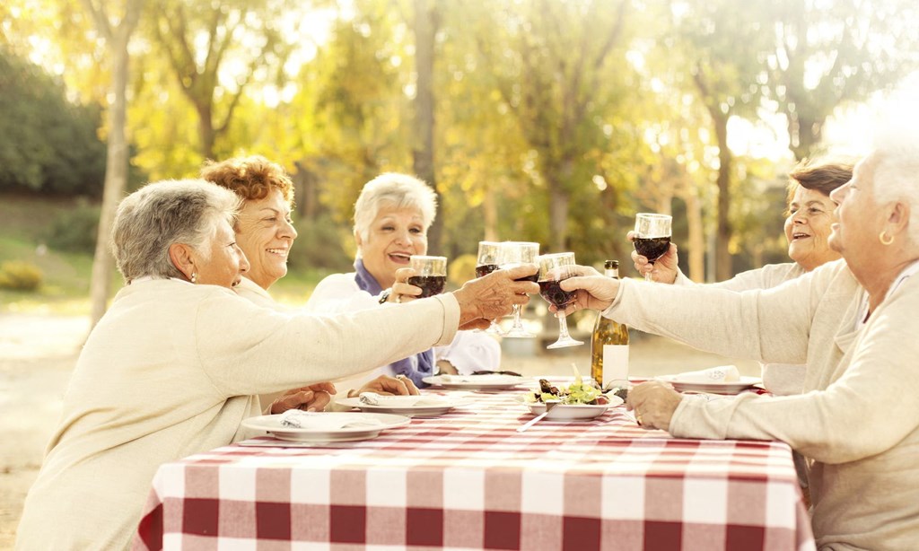 a group of people sitting at a table with wine glasses